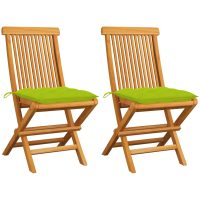 Trädgårdsstolar med ljusgröna dynor 2 st massiv teak vidaXL