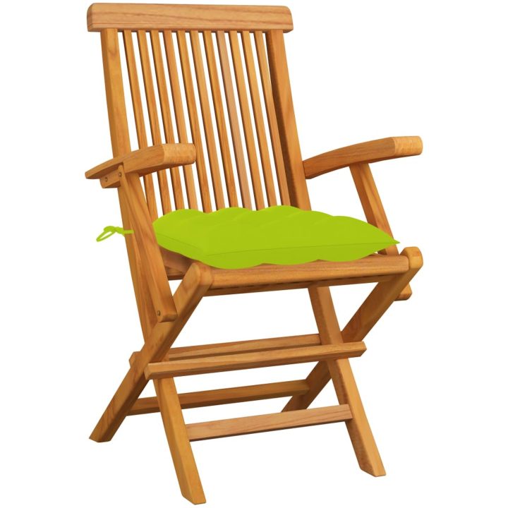 Trädgårdsstolar med ljusgröna dynor 3 st massiv teak vidaXL – bild 2