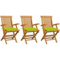 Trädgårdsstolar med ljusgröna dynor 3 st massiv teak vidaXL