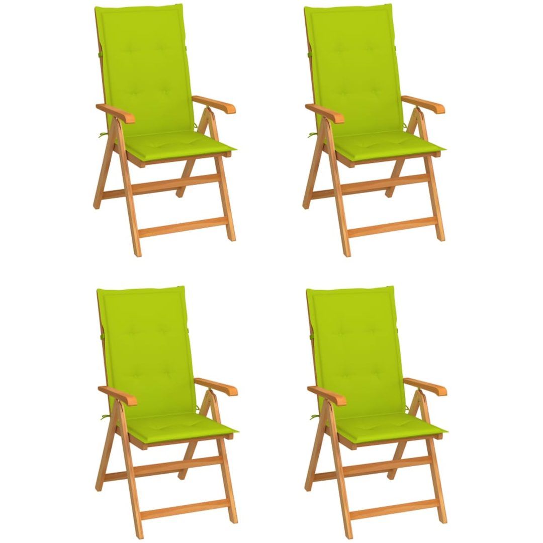 Trädgårdsstolar med ljusgröna dynor 4 st massiv teak vidaXL