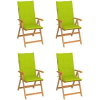 Trädgårdsstolar med ljusgröna dynor 4 st massiv teak vidaXL