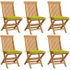 Trädgårdsstolar med ljusgröna dynor 6 st massiv teak vidaXL – miniatyr 1