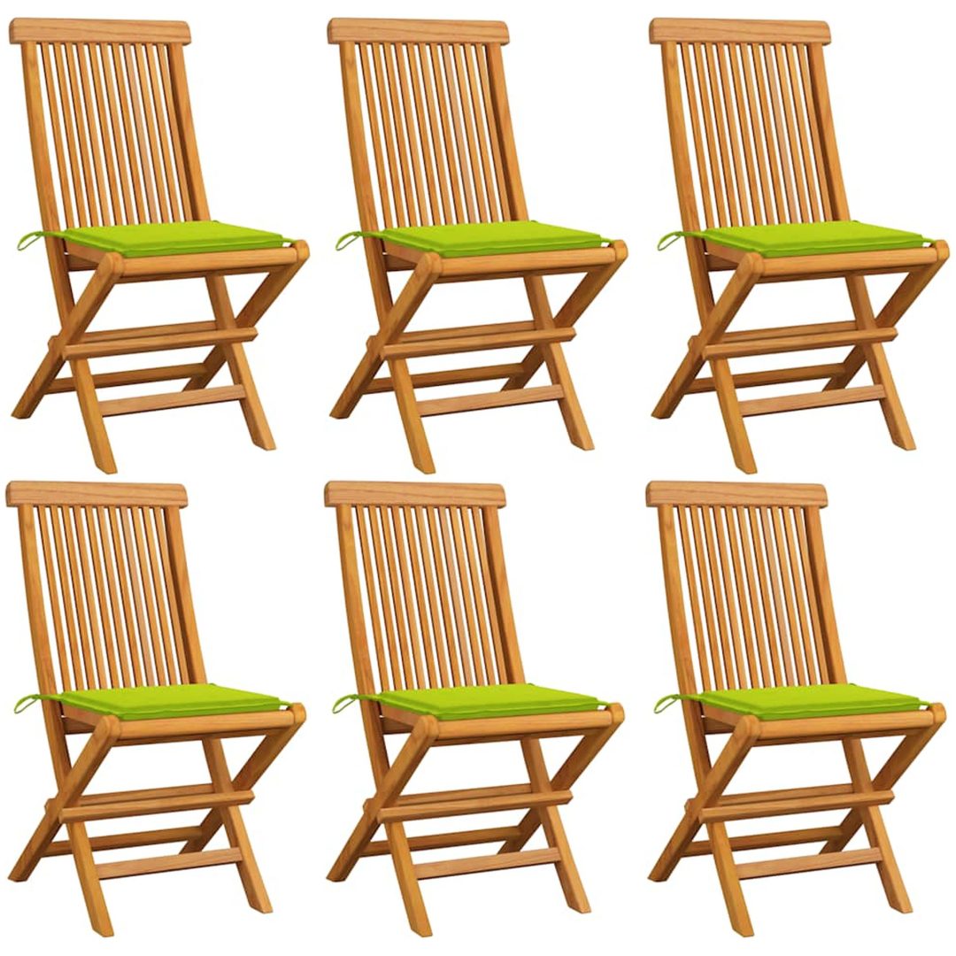 Trädgårdsstolar med ljusgröna dynor 6 st massiv teak vidaXL