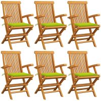 Trädgårdsstolar med ljusgröna dynor 6 st massiv teak vidaXL