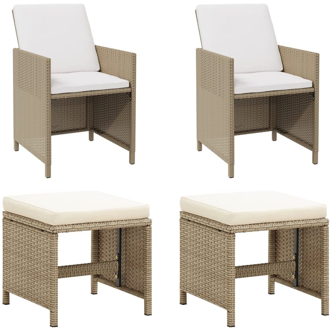 Trädgårdsstolar med pallar 2 st konstrotting beige vidaXL