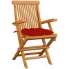 Trädgårdsstolar med röda dynor 3 st massiv teak vidaXL – miniatyr 2