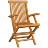 Trädgårdsstolar med röda dynor 3 st massiv teak vidaXL – miniatyr 9