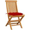 Trädgårdsstolar med röda dynor 4 st massiv teak vidaXL – miniatyr 2