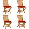 Trädgårdsstolar med röda dynor 4 st massiv teak vidaXL – miniatyr 1
