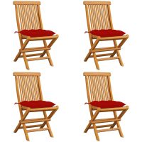 Trädgårdsstolar med röda dynor 4 st massiv teak vidaXL