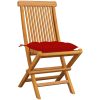 Trädgårdsstolar med röda dynor 8 st massiv teak vidaXL – miniatyr 3