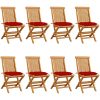 Trädgårdsstolar med röda dynor 8 st massiv teak vidaXL – miniatyr 1