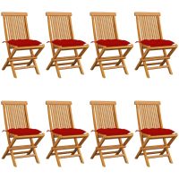 Trädgårdsstolar med röda dynor 8 st massiv teak vidaXL