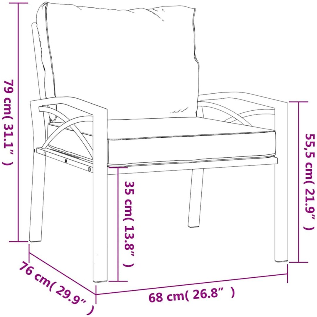 Trädgårdsstolar med sandfärgade dynor 2 st 68x76x79 cm stål vidaXL – bild 8