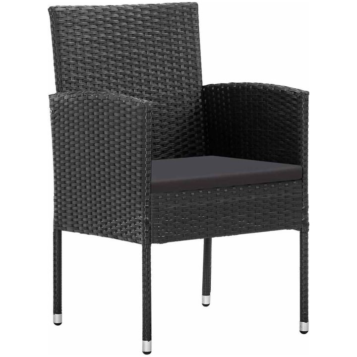 Trädgårdsstolar med svarta dynor 2 st svart konstrotting vidaXL – bild 2