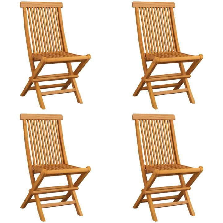 Trädgårdsstolar med svarta dynor 4 st massiv teak vidaXL – bild 3