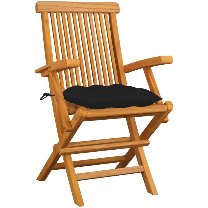 Trädgårdsstolar med svarta dynor 6 st massiv teak vidaXL – bild 2