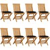 Trädgårdsstolar med svarta dynor 8 st massiv teak vidaXL – miniatyr 1