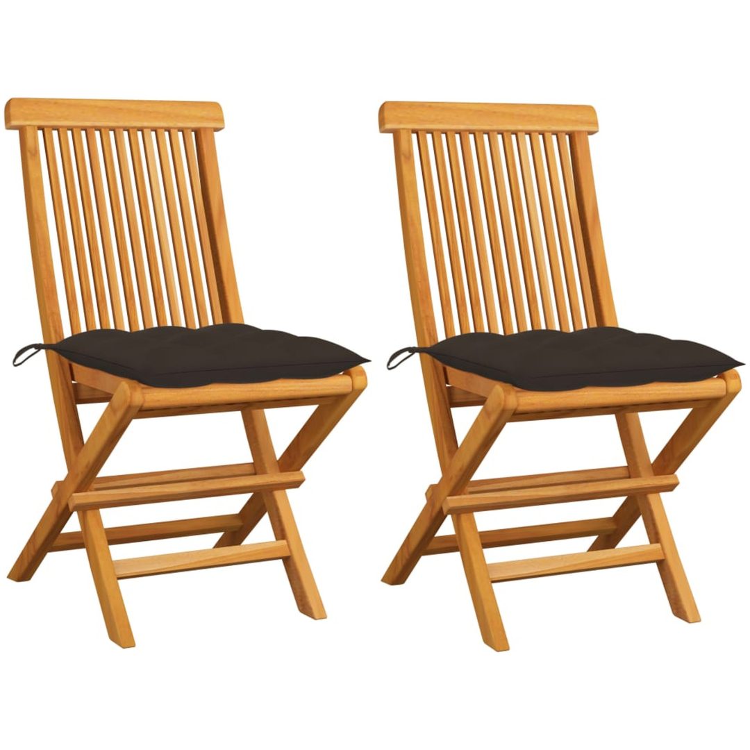 Trädgårdsstolar med taupe dynor 2 st massiv teak vidaXL