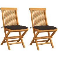 Trädgårdsstolar med taupe dynor 2 st massiv teak vidaXL
