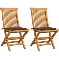Trädgårdsstolar med taupe dynor 2 st massivt teakträ vidaXL