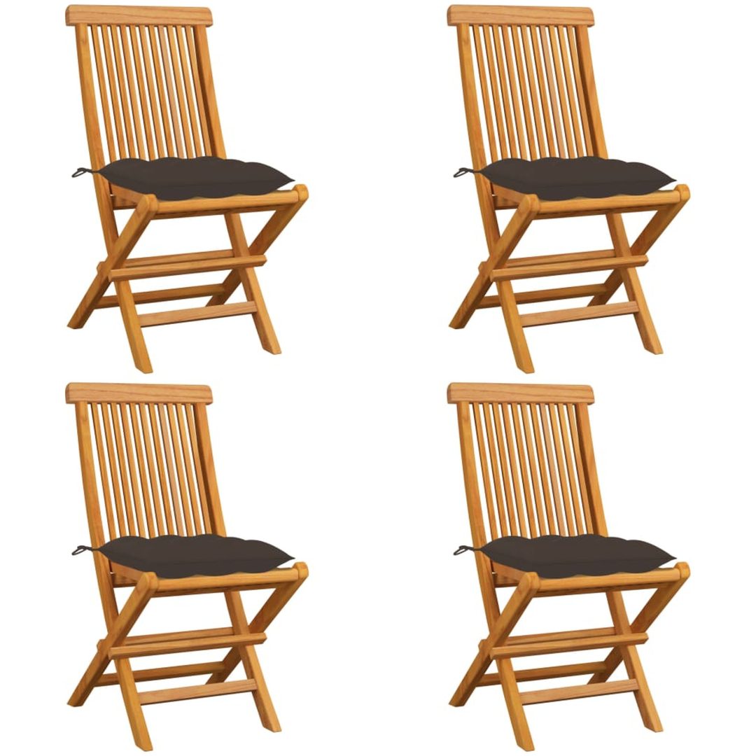 Trädgårdsstolar med taupe dynor 4 st massiv teak vidaXL