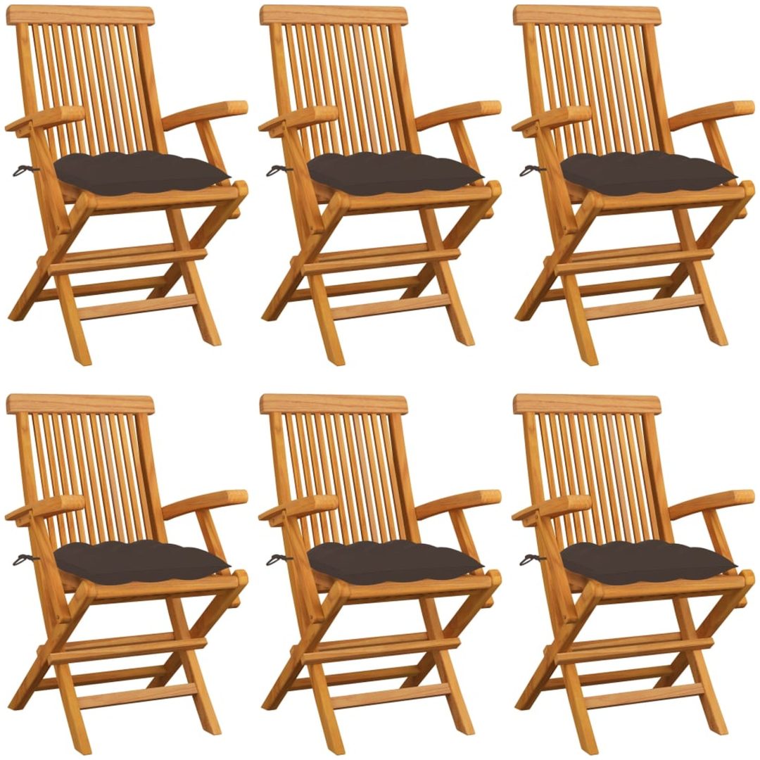 Trädgårdsstolar med taupe dynor 6 st massiv teak vidaXL