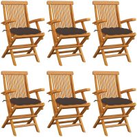 Trädgårdsstolar med taupe dynor 6 st massiv teak vidaXL