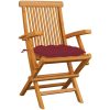 Trädgårdsstolar med vinröda dynor 3 st massiv teak vidaXL – miniatyr 2