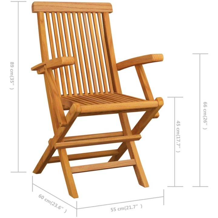 Trädgårdsstolar med vinröda dynor 3 st massiv teak vidaXL – bild 10