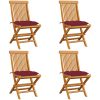 Trädgårdsstolar med vinröda dynor 4 st massiv teak vidaXL – miniatyr 1