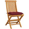 Trädgårdsstolar med vinröda dynor 6 st massiv teak vidaXL – miniatyr 2
