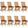 Trädgårdsstolar med vinröda dynor 8 st massiv teak vidaXL – miniatyr 1