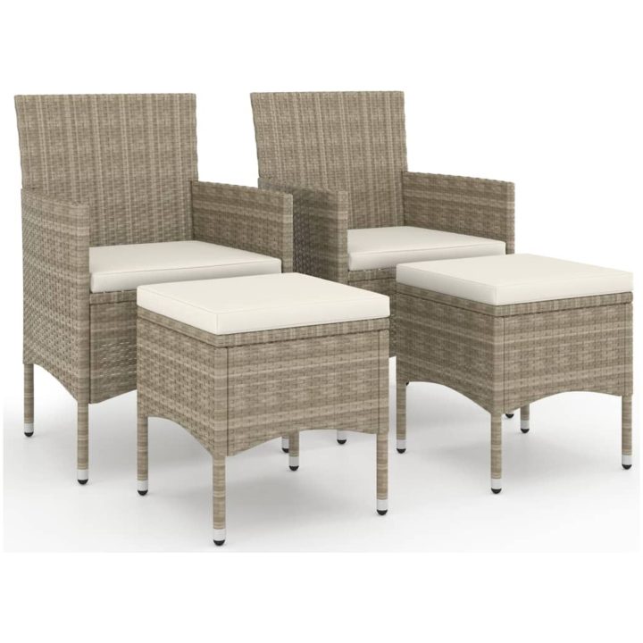 Trädgårdsstolar och pallar 4 delar konstrotting beige vidaXL – bild 2