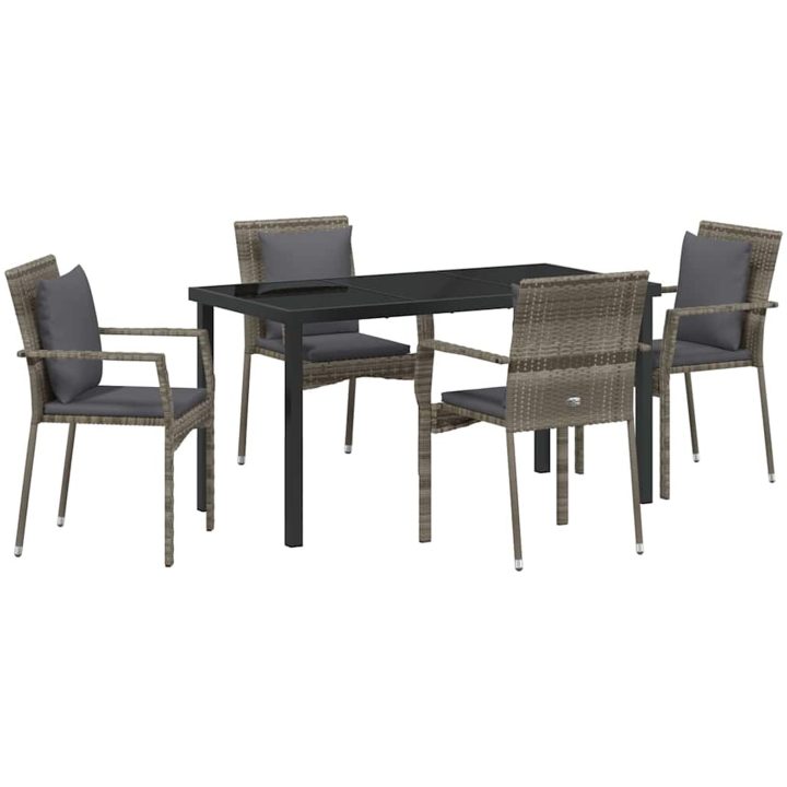 Trädgårdsstolar Set med kudde med kudde 5 pcs Grå vidaXL 140 x 70 x 73 cm – bild 2