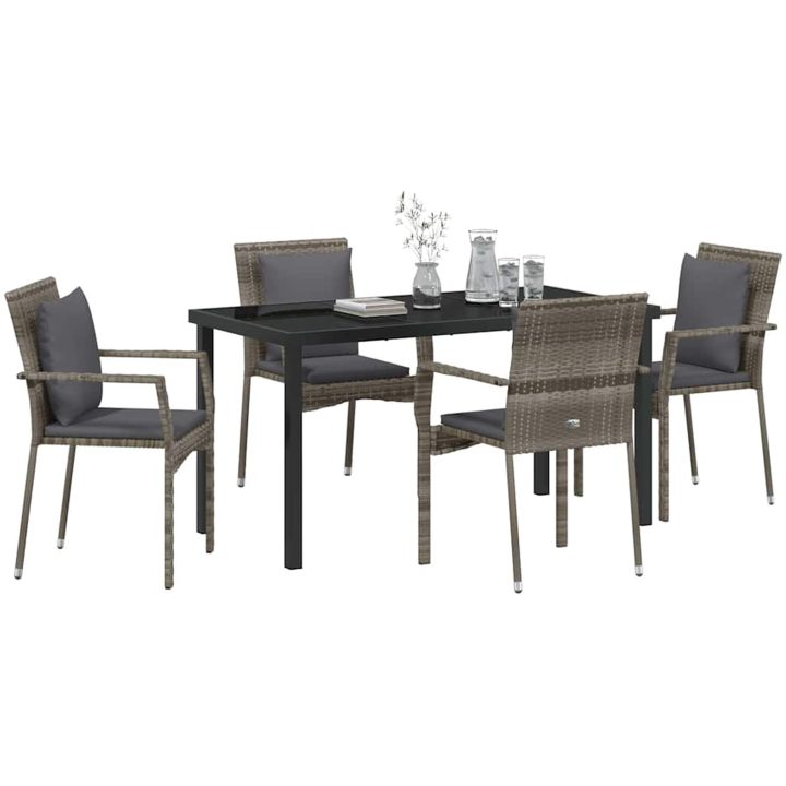 Trädgårdsstolar Set med kudde med kudde 5 pcs Grå vidaXL 140 x 70 x 73 cm – bild 3