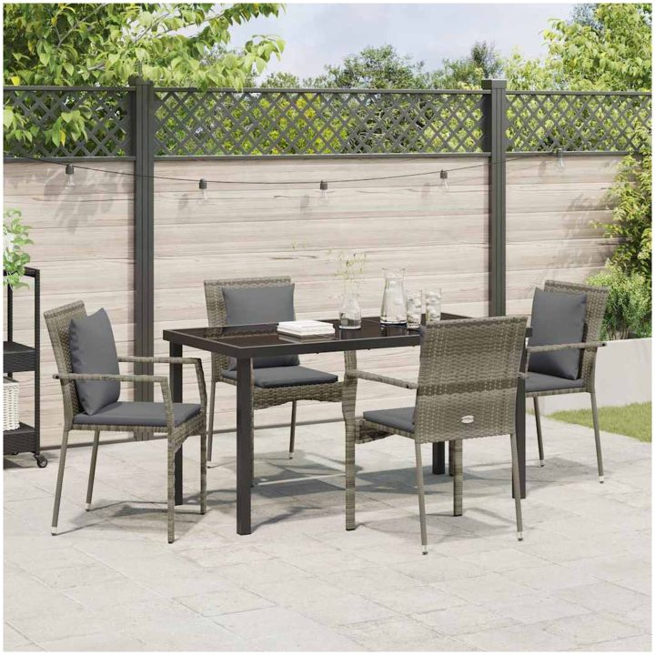 Trädgårdsstolar Set med kudde med kudde 5 pcs Grå vidaXL 140 x 70 x 73 cm – bild 4
