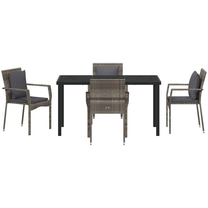 Trädgårdsstolar Set med kudde med kudde 5 pcs Grå vidaXL 140 x 70 x 73 cm – bild 7