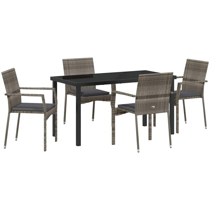 Trädgårdsstolar Set om 4 med kudde 5 pcs Grå vidaXL 140 x 70 x 73 cm – bild 2