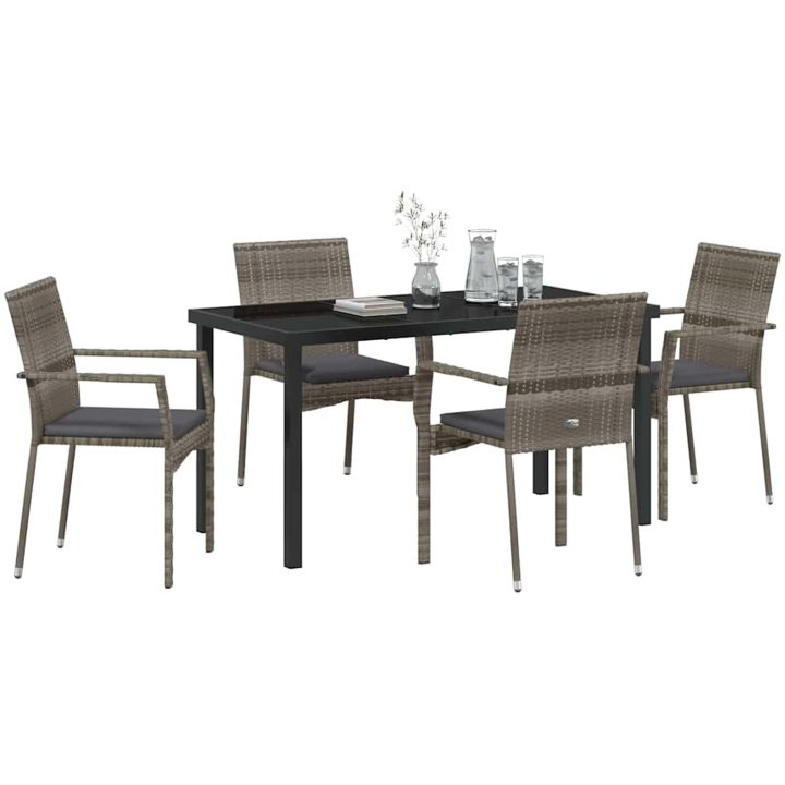 Trädgårdsstolar Set om 4 med kudde 5 pcs Grå vidaXL 140 x 70 x 73 cm – bild 3