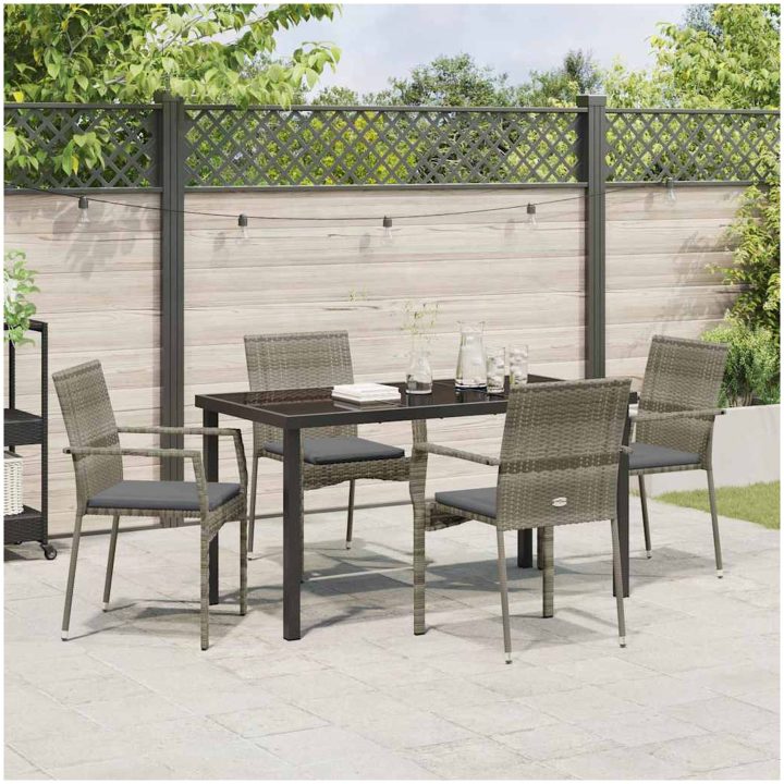 Trädgårdsstolar Set om 4 med kudde 5 pcs Grå vidaXL 140 x 70 x 73 cm – bild 4