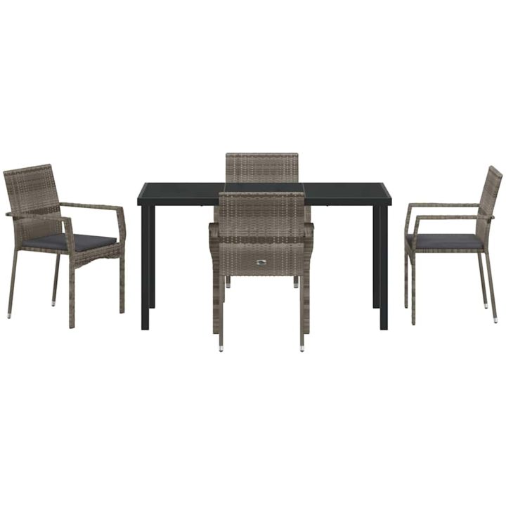 Trädgårdsstolar Set om 4 med kudde 5 pcs Grå vidaXL 140 x 70 x 73 cm – bild 6