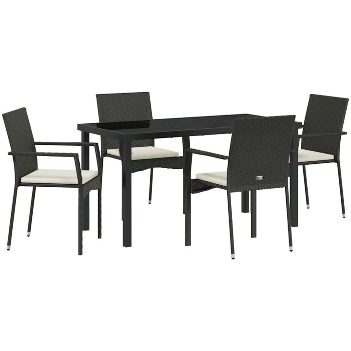 Trädgårdsstolar Set om 4 med kudde 5 pcs Svart vidaXL 140 x 70 x 73 cm – bild 2