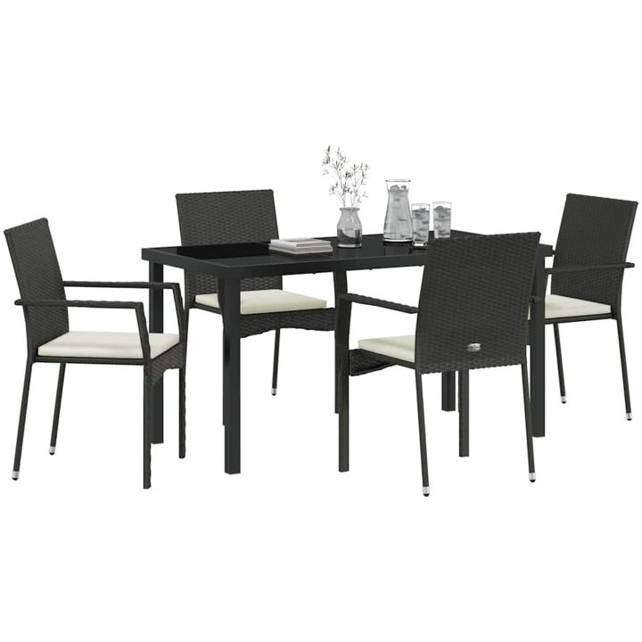 Trädgårdsstolar Set om 4 med kudde 5 pcs Svart vidaXL 140 x 70 x 73 cm – bild 3