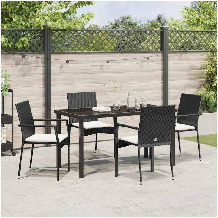 Trädgårdsstolar Set om 4 med kudde 5 pcs Svart vidaXL 140 x 70 x 73 cm – bild 4