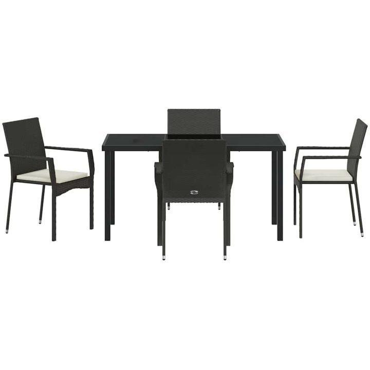 Trädgårdsstolar Set om 4 med kudde 5 pcs Svart vidaXL 140 x 70 x 73 cm – bild 7