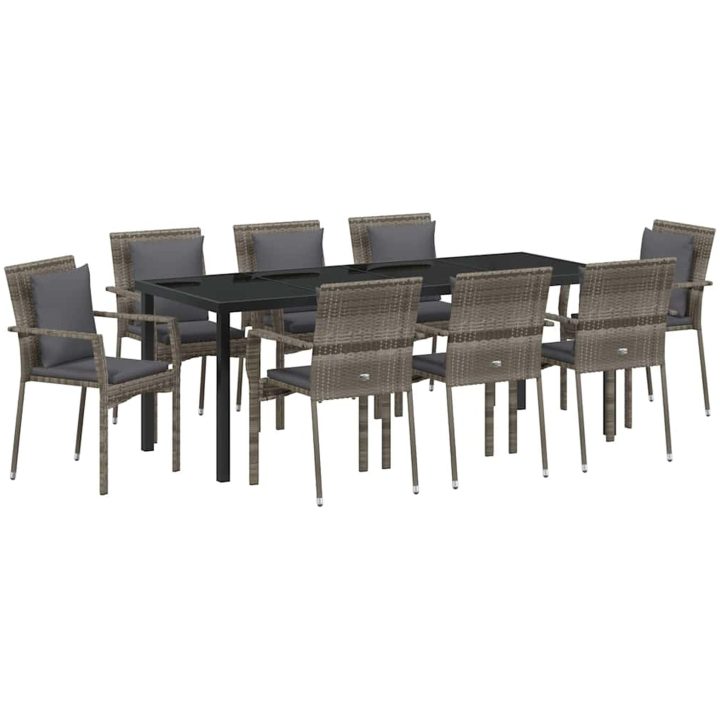 Trädgårdsstolar Set om 4 med kudde med kudde 9 pcs Grå vidaXL 200 x 80 x 73 cm – bild 2