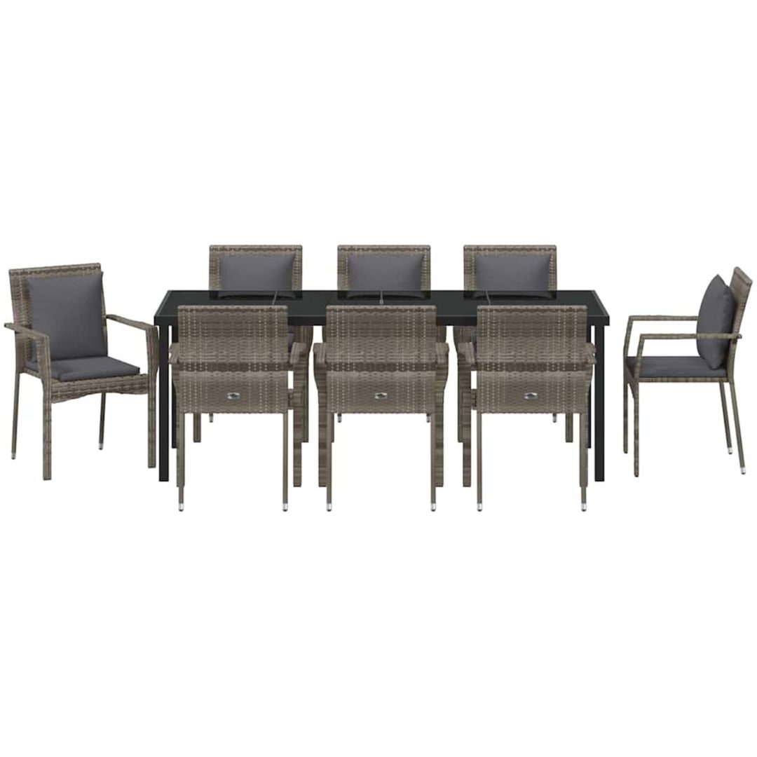 Trädgårdsstolar Set om 4 med kudde med kudde 9 pcs Grå vidaXL 200 x 80 x 73 cm – bild 7