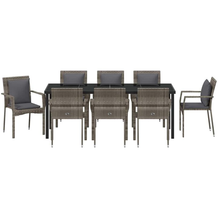 Trädgårdsstolar Set om 4 med kudde med kudde 9 pcs Grå vidaXL 200 x 80 x 73 cm – bild 7