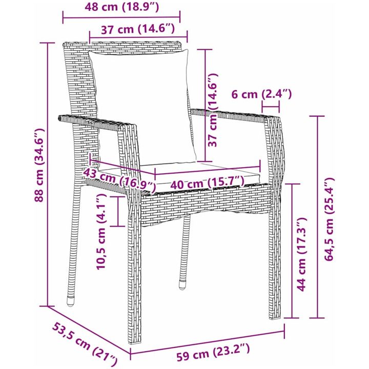 Trädgårdsstolar Set om 4 med kudde med kudde 9 pcs Grå vidaXL 200 x 80 x 73 cm – bild 9